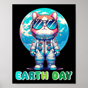 Earth Day Cat Astronaut Save The World Poster