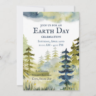 Earth Day Celebration Tree Planting Watercolor Invitation