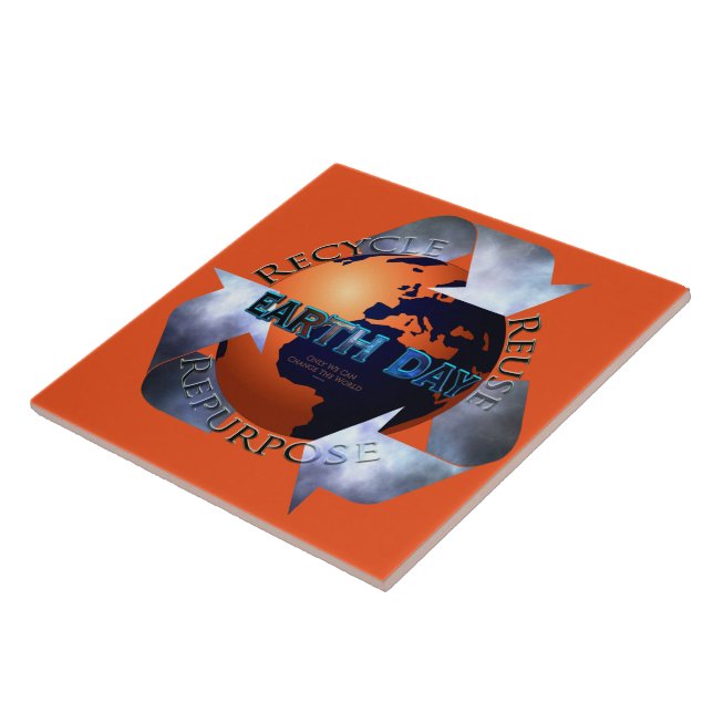 Earth Day Change The World Ceramic Tile (Side)