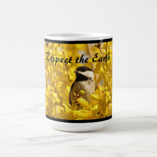 Earth Day Chickadee Bird in Yellow Flowers Mug