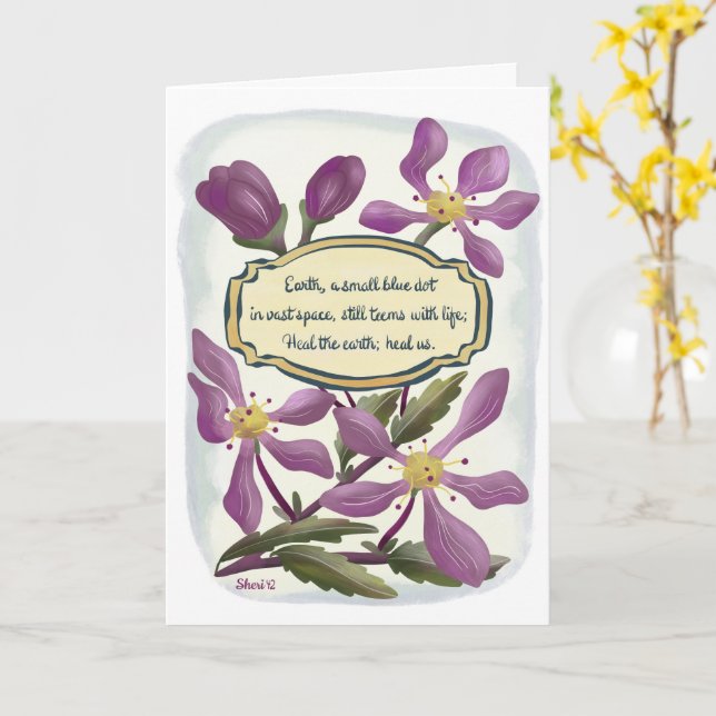 Earth Day: Crab Apple Blossoms in Gouache Card (Yellow Flower)