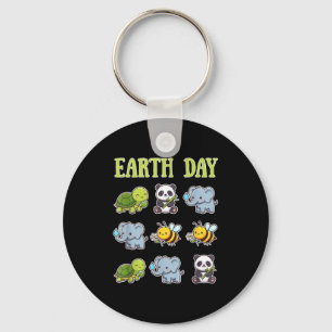 Earth Day Cute Animals Protect Planet Eco Friendly Key Ring