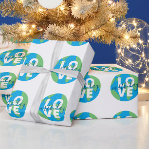 Earth Day Cute Blue Green Statement Planet Graphic Wrapping Paper