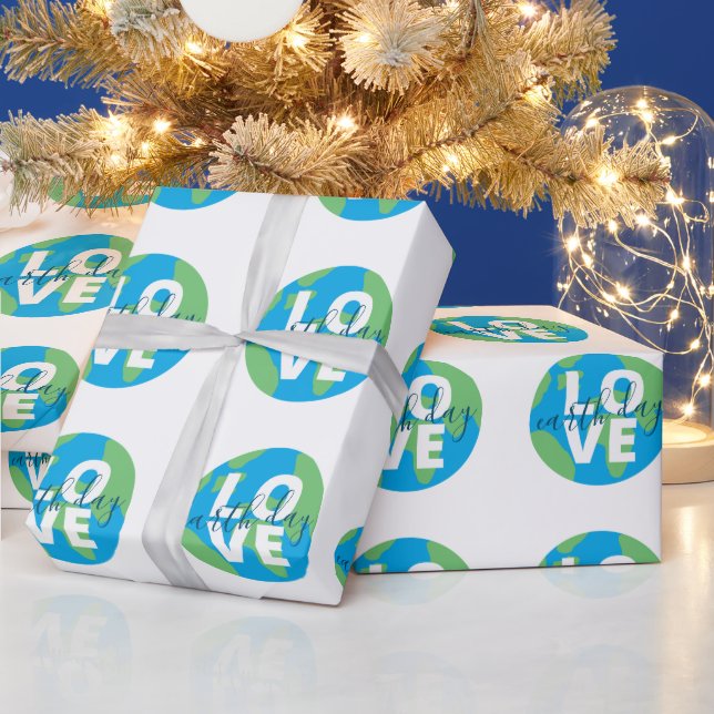 Earth Day Cute Blue Green Statement Planet Graphic Wrapping Paper (Holidays)