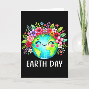 Earth Day Cute Earth With Flower Earth Day 2025 Card