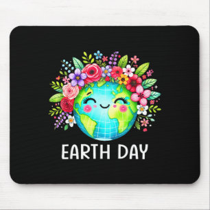 Earth Day Cute Earth With Flower Earth Day 2025 Mouse Pad