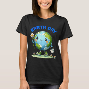 Earth Day Cute Earth With Sunflower Earth Day 2025 T-Shirt