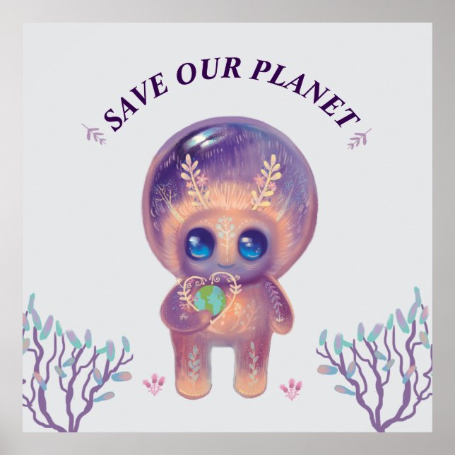 Earth day cute planet poster (Front)