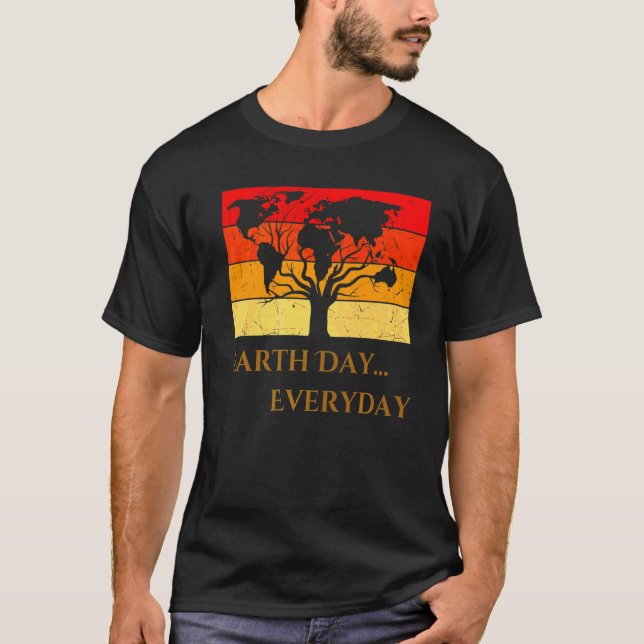 Earth Day  Cute World Map Tree Pro Environment Pla T-Shirt (Front)