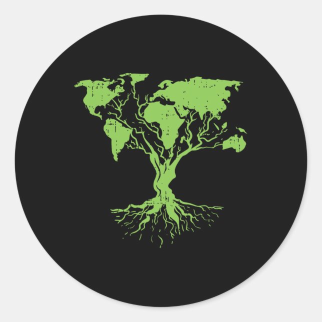 Earth Day Cute World Map Tree Pro Environment Plan Classic Round Sticker (Front)