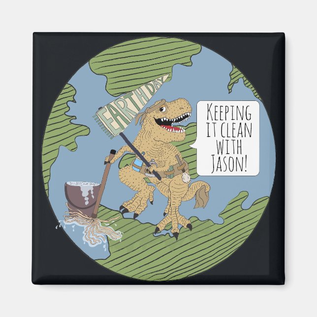 Earth Day Dino Cleaning Magnet (Front)