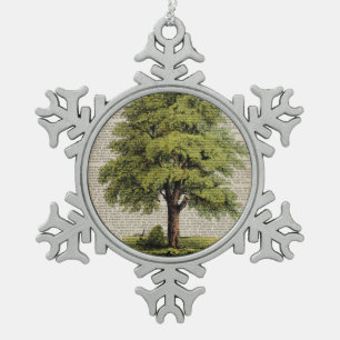 Earth Day ECO dictionary prints vintage oak tree Snowflake Pewter Christmas Ornament
