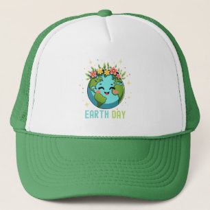 Earth Day Environment Cute Earth With Floral Trucker Hat