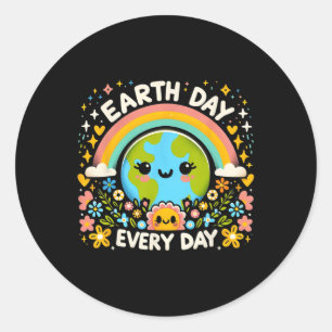 Earth Day Every Day Charming Planet With Flowers A Classic Round Sticker