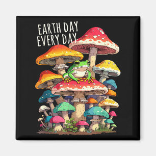 Earth day every day cute frog on mushroom magnet