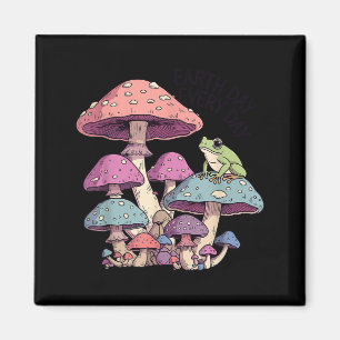 Earth day every day cute frog on mushroom magnet