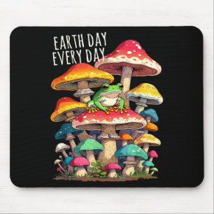 Earth day every day cute frog on mushroom mouse pad