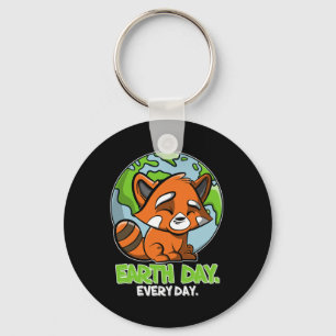 Earth Day Every Day Cute Planet And Red Panda Key Ring