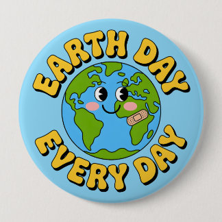 Earth Day Every Day Cute Smiling Earth Environment 10 Cm Round Badge