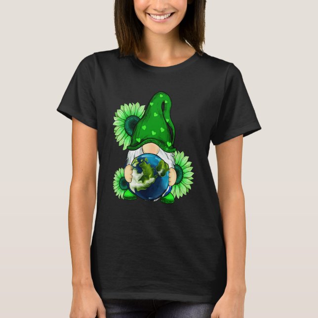 Earth Day Every Day Gnome Planet Sunflower Teacher T-Shirt (Front)