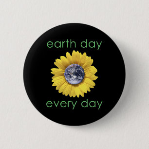 Earth Day Every Day - Green Environment Flower 6 Cm Round Badge