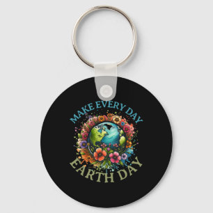 Earth Day Every Day Groovy Retro 70s Earth Day For Key Ring