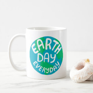 EARTH DAY EVERY DAY Handlettered Planet Coffee Mug
