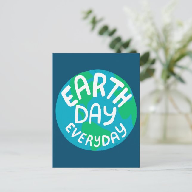 EARTH DAY EVERY DAY Handlettered PLanet Globe Postcard (Standing Front)