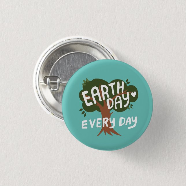 EARTH DAY EVERY DAY Handlettered Tree 3 Cm Round Badge (Front & Back)