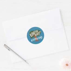EARTH DAY EVERY DAY Handlettered Tree Classic Round Sticker