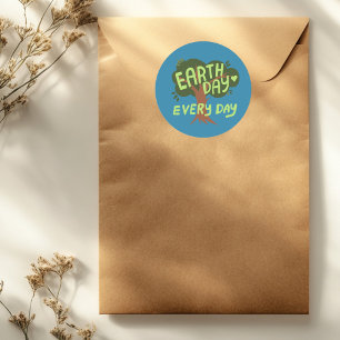 EARTH DAY EVERY DAY Handlettered Tree Classic Round Sticker