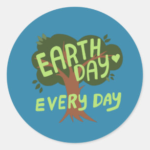 EARTH DAY EVERY DAY Handlettered Tree  Classic Round Sticker