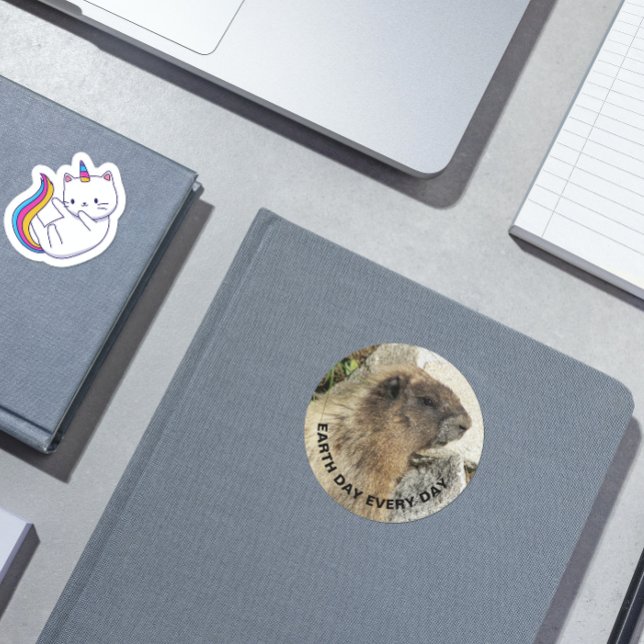 Earth Day Every Day Hoary Marmot Photo Classic Round Sticker (In Situ Book)