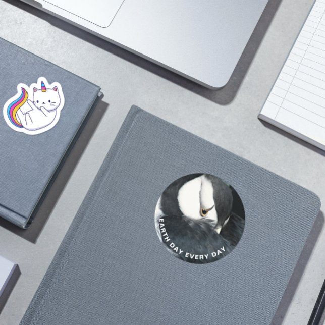 Earth Day Every Day Horned Puffin Photo  Classic Round Sticker (In Situ Book)
