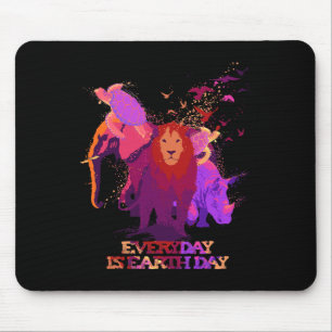 Earth Day Every Day Love Elephant Turtles Lion Rhi Mouse Pad