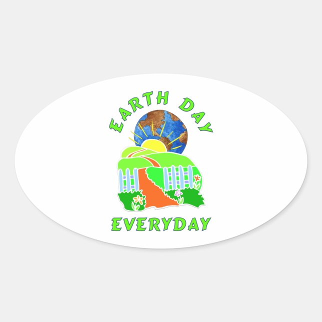 Earth Day Every Day Oval Sticker (Front)