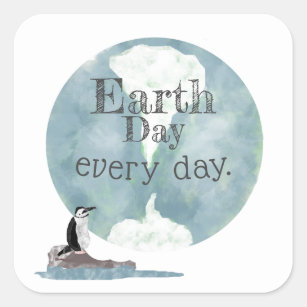 Earth Day Every Day Penguin Globe Square Sticker