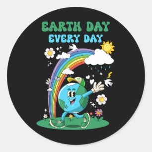 Earth Day Every Day Rainbow Globe Flowers Save The Classic Round Sticker