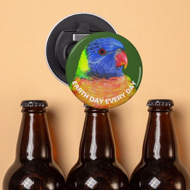 Earth Day Every Day Rainbow Lorikeet Parrot Bottle Opener (In Situ Beer Bottles)