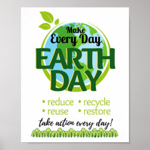 Earth Day Every Day, Reduce Reuse Recycle Restore Poster