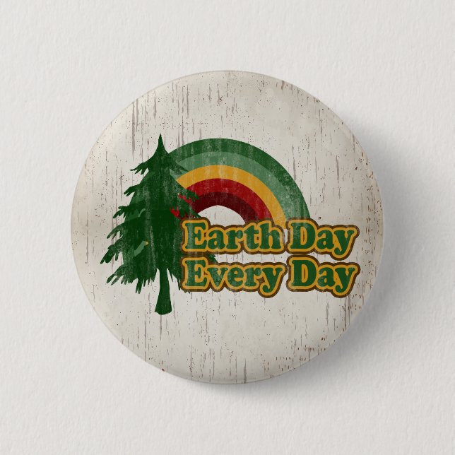 Earth Day Every Day, Retro Rainbow 6 Cm Round Badge (Front)