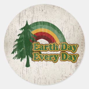 Earth Day Every Day, Retro Rainbow Classic Round Sticker