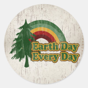Earth Day Every Day, Retro Rainbow Classic Round Sticker