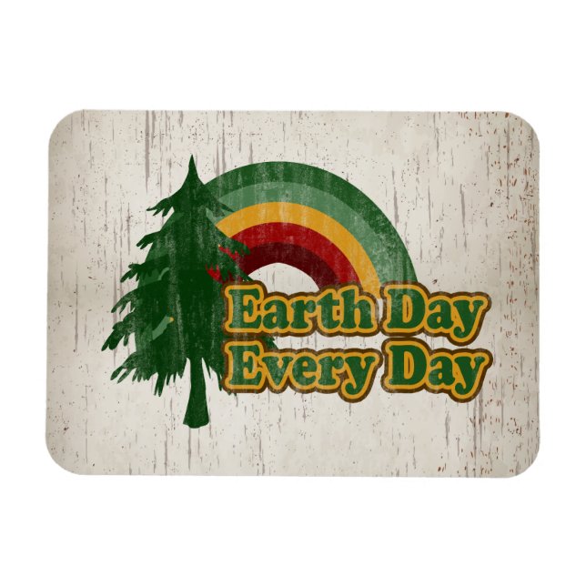 Earth Day Every Day, Retro Rainbow Magnet (Horizontal)