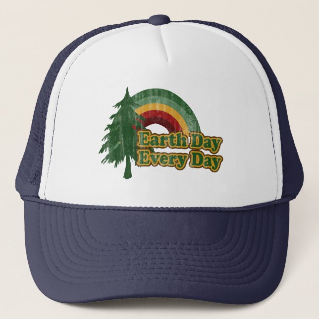 Earth Day Every Day, Retro Rainbow Trucker Hat (Front)