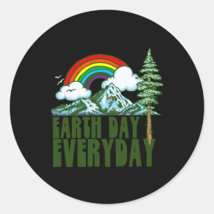 Earth Day Every Day! Vintage Rainbow Nature And Ou Classic Round Sticker