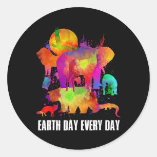 Earth Day Every Day Watercolor Animals Lovers Eart Classic Round Sticker