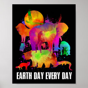 Earth Day Every Day Watercolor Animals Lovers Eart Poster