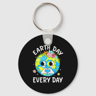 Earth day everyday cute earth with floral earth da key ring