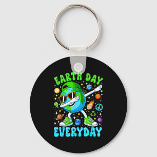 Earth day everyday funny smile face earth boys kid key ring